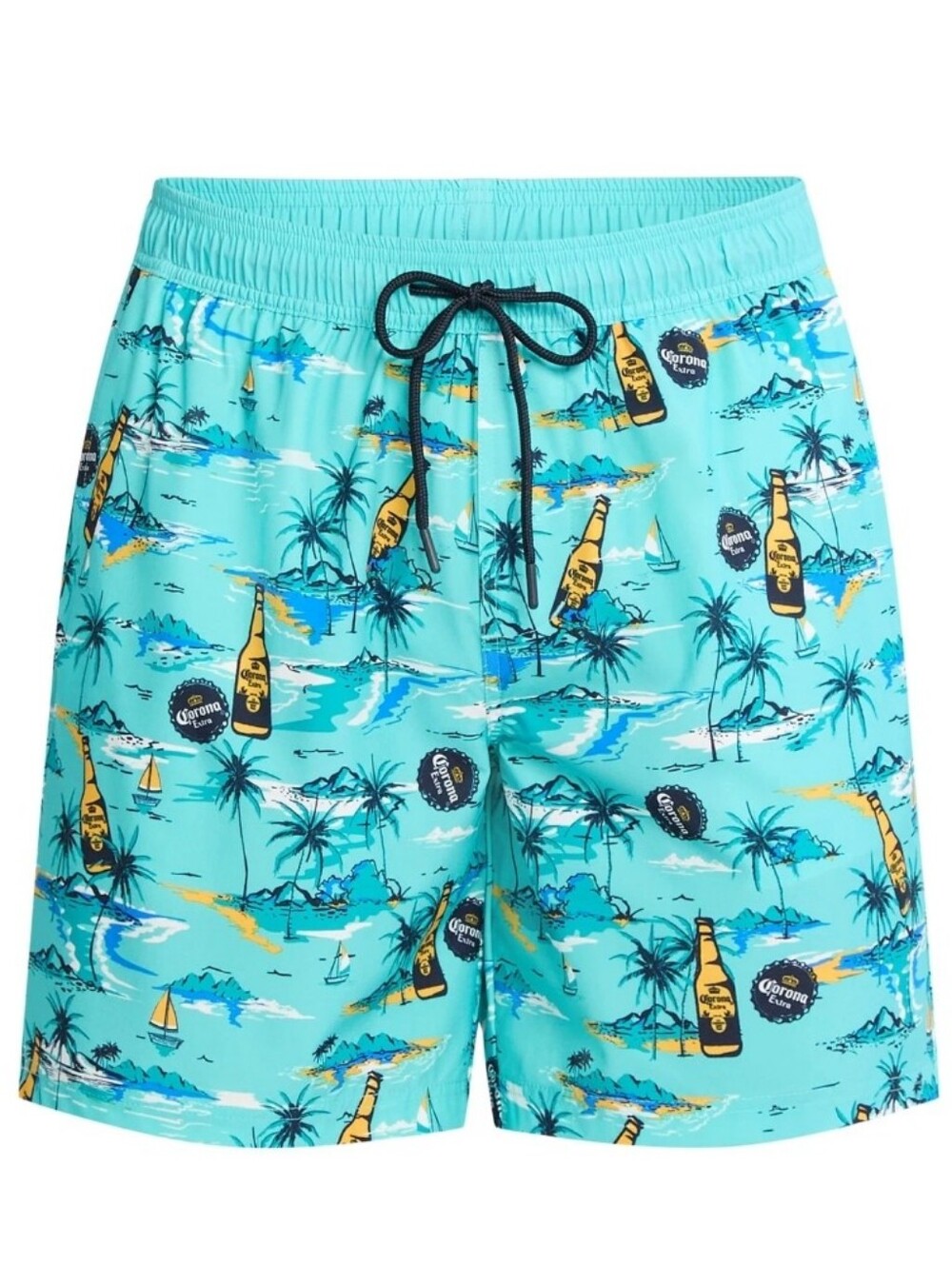 Corona Cay Board Shorts Teal Island-Print Swim Trunks Size L NEW